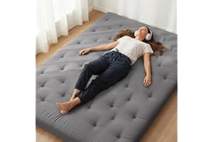 ZonLi Japanese Floor Futon Mattress Queen Size 80"x 60", 100% Cotton Cover 2.5'' Thicken Tatami Mattress, Foldable Sleeping Pad, Portable Dormitory Tatami Mat(Grey)