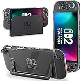 PAWDIARY [Improved Version] Switch 2 Dockable Case, Clear Protective Cover Skin Compatible with Nintendo Switch 2 2025 Console, Transparent Hardshell Easy to Switch 2 Charging Dock Docking