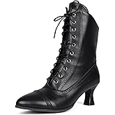 LanreyTaley Victorian Boots for Women Vintage Granny Boots Renaissance Ankle Boots Low Heel Lace Up Booties with Zipper