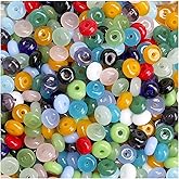 300Pcs Glass Beads Flat Round 3x6mm for DIY Jewelry Accessories Bracelet Necklaces Key Chain Earrings Mobile Phone Chain Making Supplies (Mixed Color)