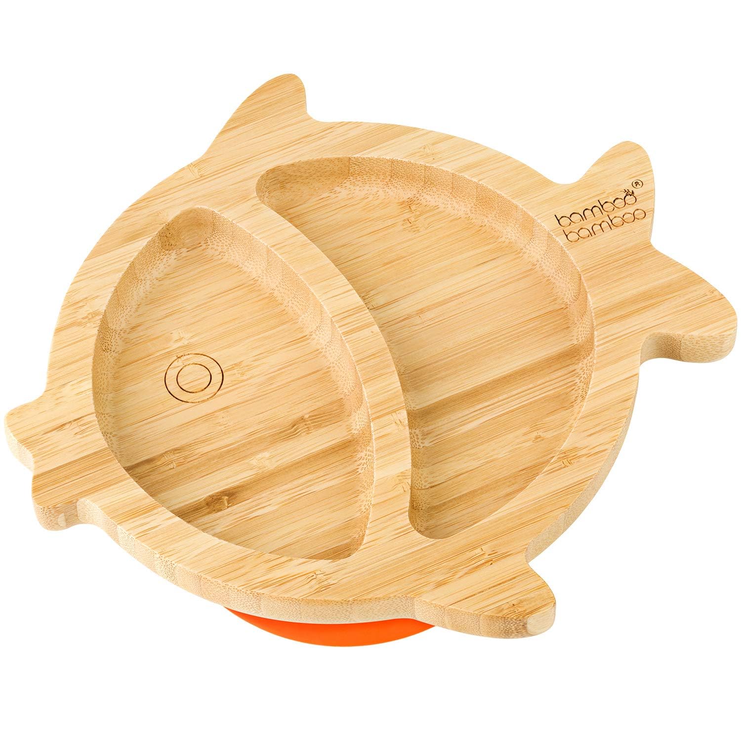 bamboo bamboo Baby Suction Plate for Feeding & Weaning – Eco-Friendly Bamboo Toddler Plate with Secure Suction Base (Hedgehog, Cherry, from 6 Months) (Orange, Fish)