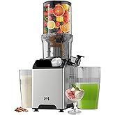 WHUTO Cold Press Juicer, Wide Feed Chute Juicer Machines, Stainless Steel Slow Masticating Juicers Easy to Clean, Vegetables & Fruits Juice Extractor, High Juice Yield, Platinum Color Knob