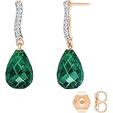Galaxy Gold GG 14k Solid Gold Earring with Diamonds and Dyed Green Sapphires