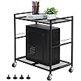 YBING Computer Tower Stand, PC Tower Stand Metal Mobile CPU Holder Stand Cart with Caster Wheels 2 Tier Rolling Printer Cart Under Desk for Fax Home Office Black