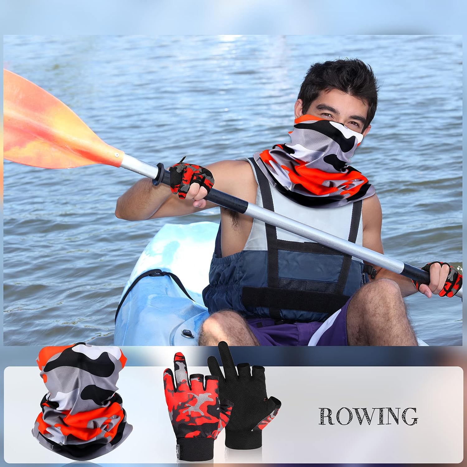 3 Pieces Fishing Gloves Neck Gaiter Includes 1 Pairs of UV Protection Fingerless Gloves and 1 Piece of Fishing Balaclava for Men and Women Kayaking Hiking Paddling Cycling Canoeing Rowing (Red) : Sports & Outdoors