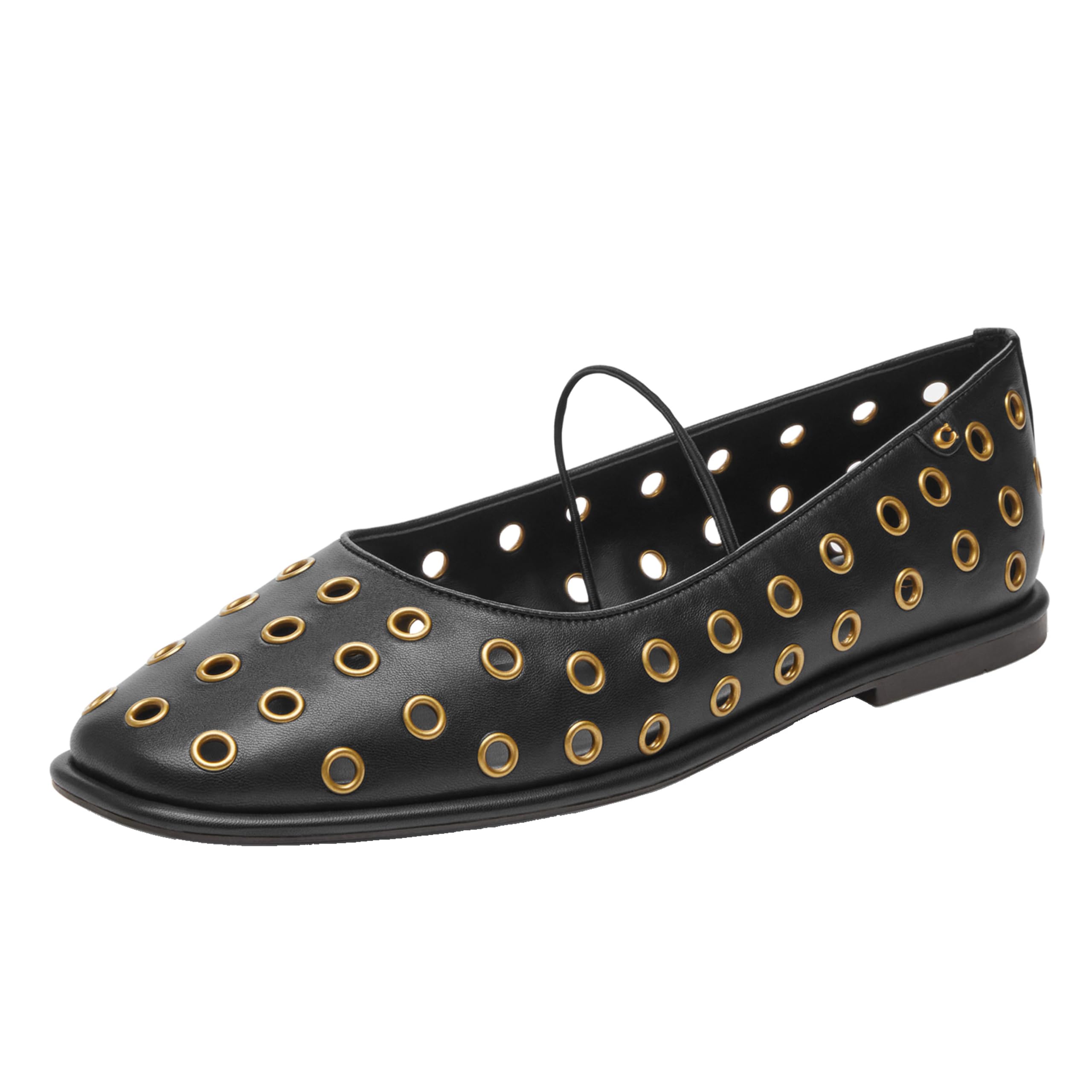 Coach Women’s Emilia Mary Jane Ballet Flat, Black Grommet, 8.5