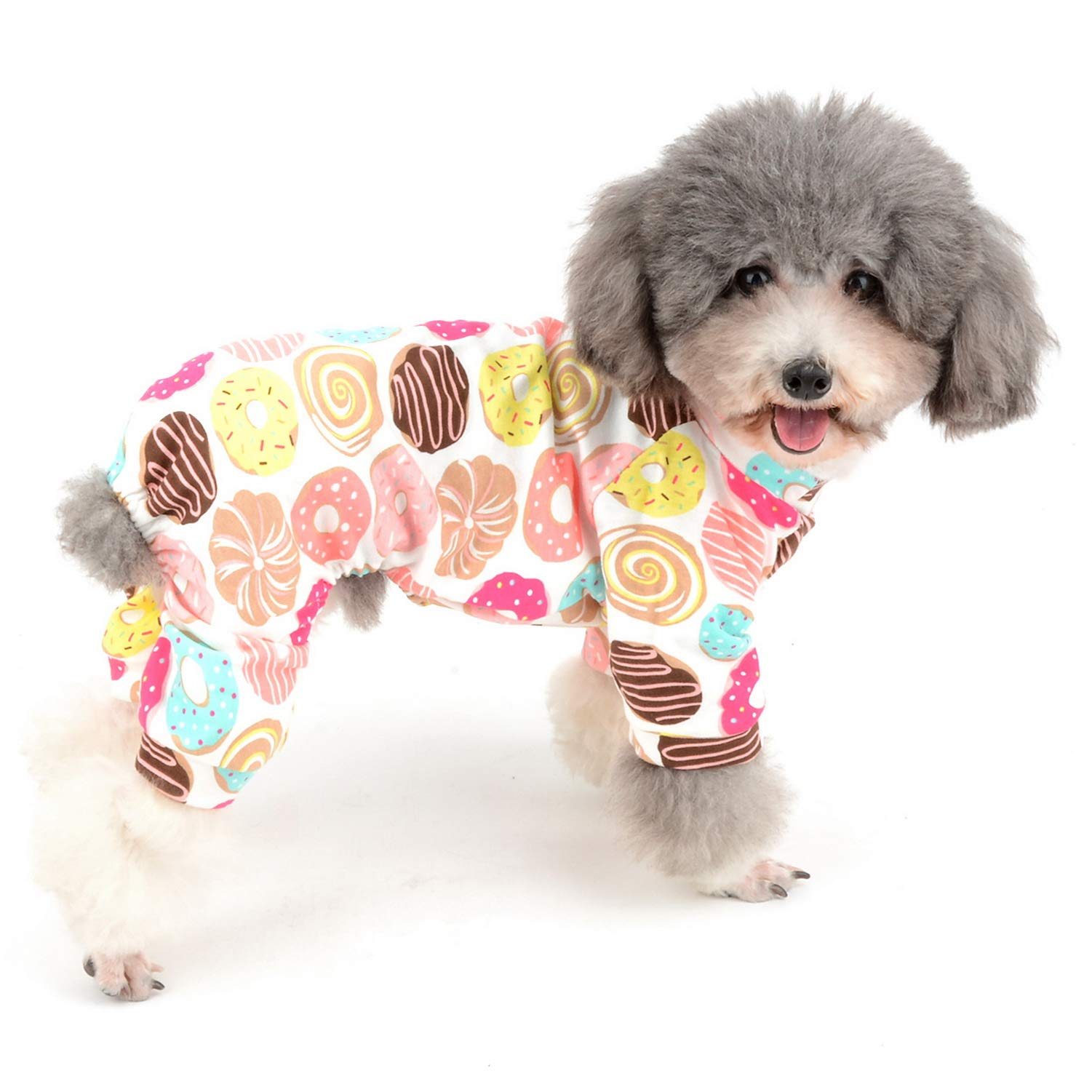 Zunea Small Dog Jumpsuit Pyjamas Overalls Soft Cotton Rompers Adorable Donut Printed Puppy Sleeping Clothes Four Legs Pjs Apparel for Pet Cats Pups L