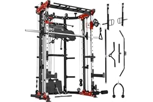 ER KANG Smith Machine, 3800LBS Strength Training Power Cage with Smith Bar, Squat Rack with LAT Pull Down System, Multi-Function Linear Bearing Cable Crossover Machine for Home Gym