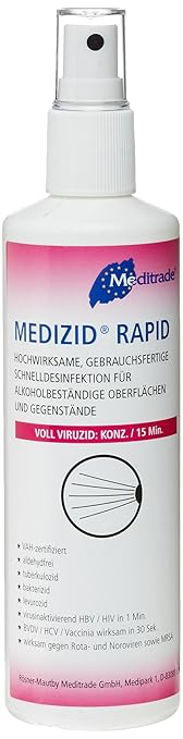 Meditrade 01002D Medizid Rapid Flächenschnelldesinfektion, Voll Viruzid, 250 mL Flasche