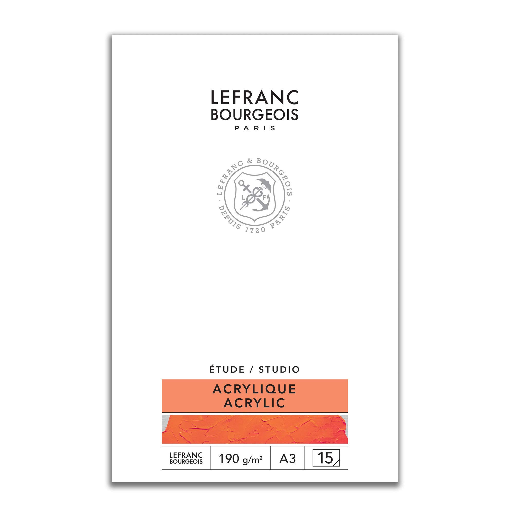Lefranc Bourgeois 301339 Studio Acrylic Painting Pad 15 Sheets - A4, 190 g/m² with Canvas Texture, Acrylic Painting Paper for Drawing with Acrylic Paints