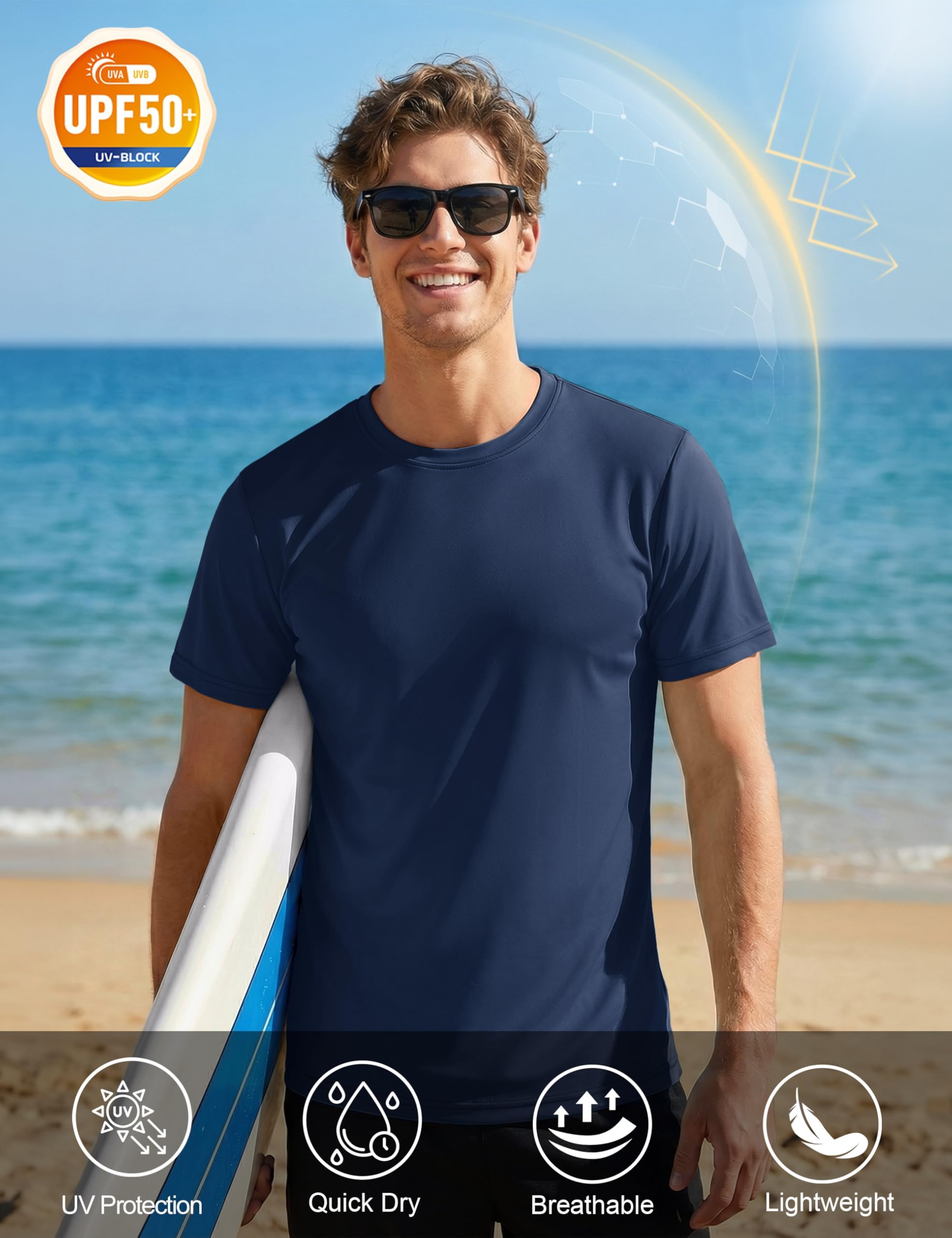 MAGCOMSEN UV Tshirt Herren Schnelltrocknend Atmungsaktiv Sonneschutz Tee UPF 50+ Schwimmshirt Laufshirt Tennis Dunkelblau M 4