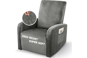 ZNSAYOTX 2025 Velvet Small Recliner Cover 3-Piece, Luxury Plush Recliner Chair Covers with Elastic Band & Ties Stay in Place, Stretch Reclining Slipcover for Lazy Boy Soft Washable (Grey)