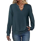 EADINVE Womens Casual Sweatshirts Long Sleeve V Neck Fleece Pullover Side With Pocket Cute Loose Fit Fall Tops 2025