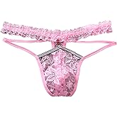 Pructi Mens Lace Frilly Sissy Panties Pouch Thong, Feminine G string Underwear Men Sexy Lingerie