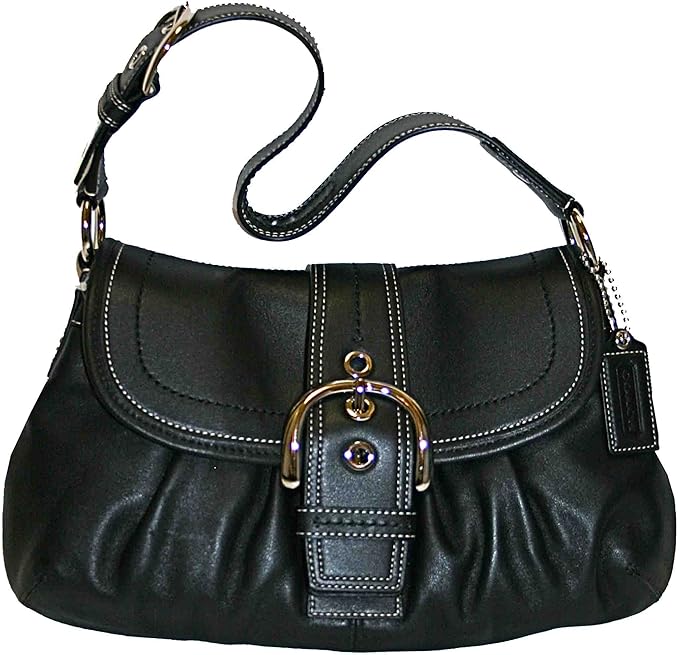 Coach Soho Pleated Leather Flap Shoulder Bag Purse 15204 Black