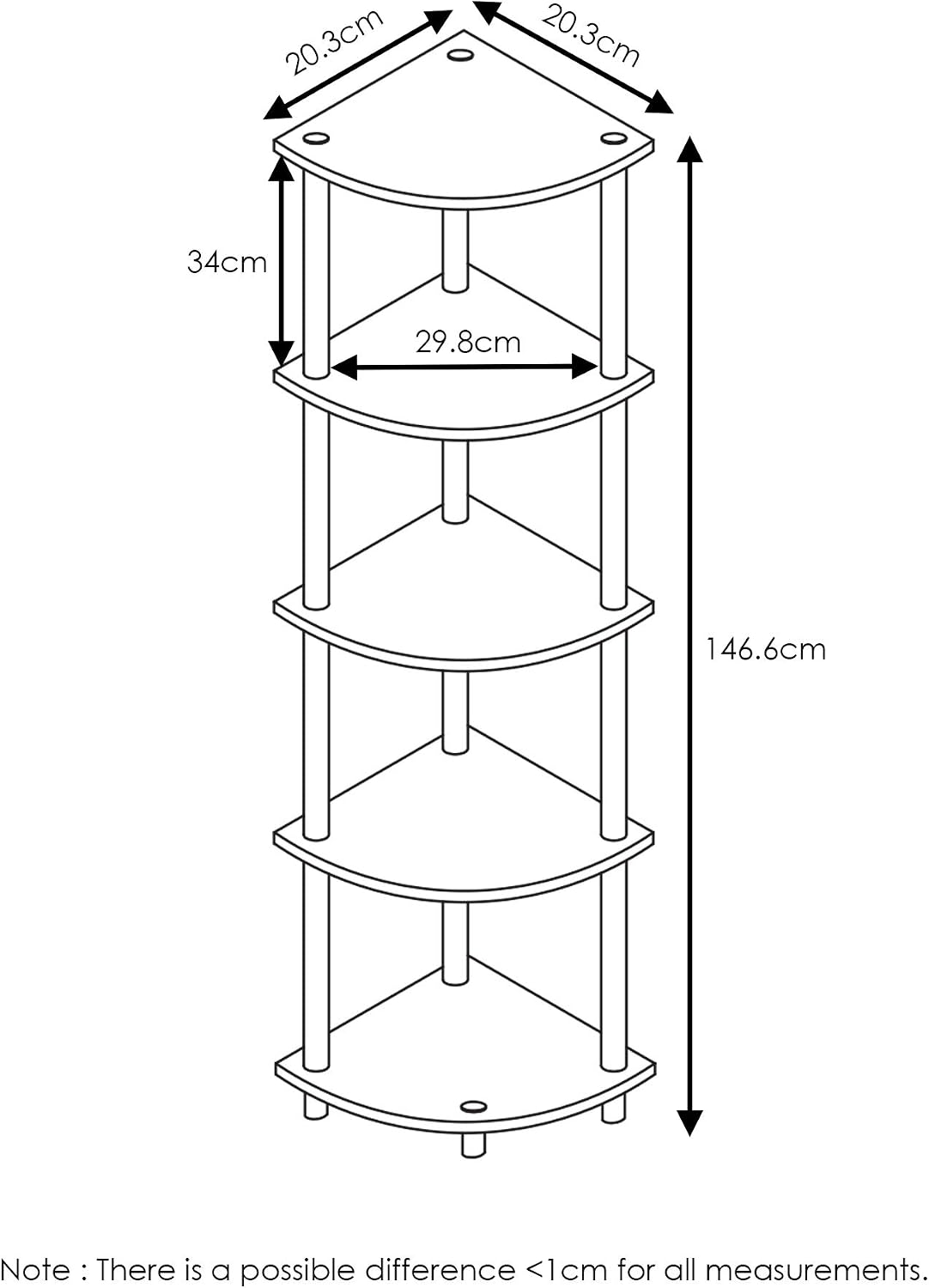 Furinno TURN-N-TUBE Corner Shelf Set of 2, 5-Tier Corner Bookshelf, Open Storage Shelves - Image 3