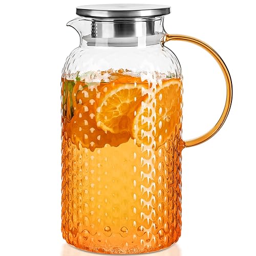 PARACITY Water Jug Squama Designed, High Borosilicate Glass Jug, Iced Tea Jug with Lid and Spout, Large Bore Design for Easy Cleaning, for Cold/Hot Drinks, Iced Tea, Juice, Milk (L, ML, 1900)