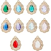 Hobbspring 10Pcs Teardrop Rhinestone Charms 10 Colors Rhinestone Crystal Water Drop Dangle Charms Faceted Glass Teardrop Brass Pendants for Necklace Earrings Bracelets Jewelry Making DIY Crafts