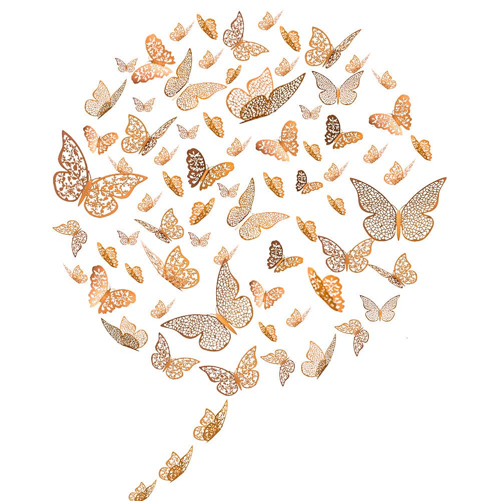 Butterfly Wall Decor Sticker Wall Decal - 72 Pcs 3D Hollow Art Decorations Sticker Set 3 Sizes for Room Home Nursery Classroom Offices Kids Bedroom Living Room Decor(5)