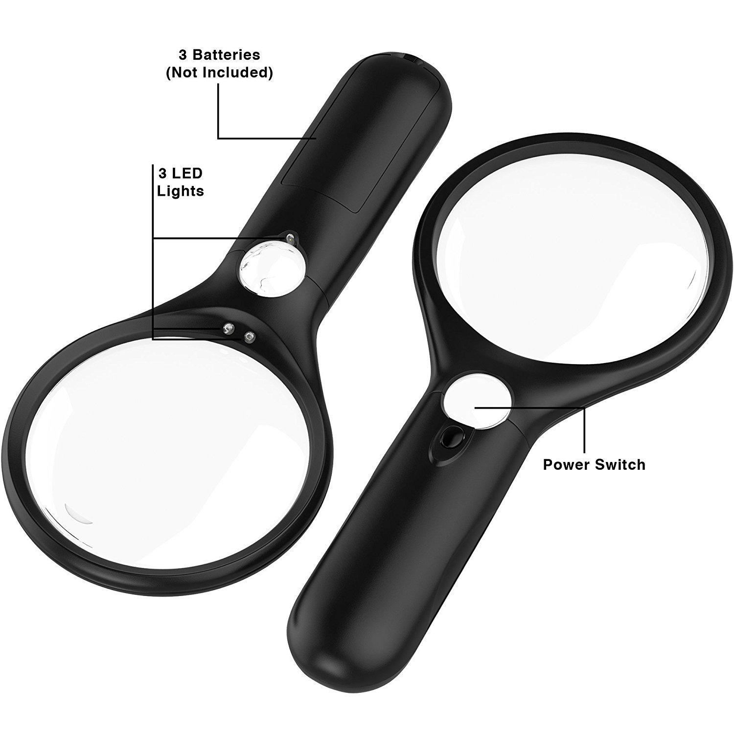 Magnifying Glass [3x 10x 45x w/ 3 LED Lights] Handheld Magnifier for