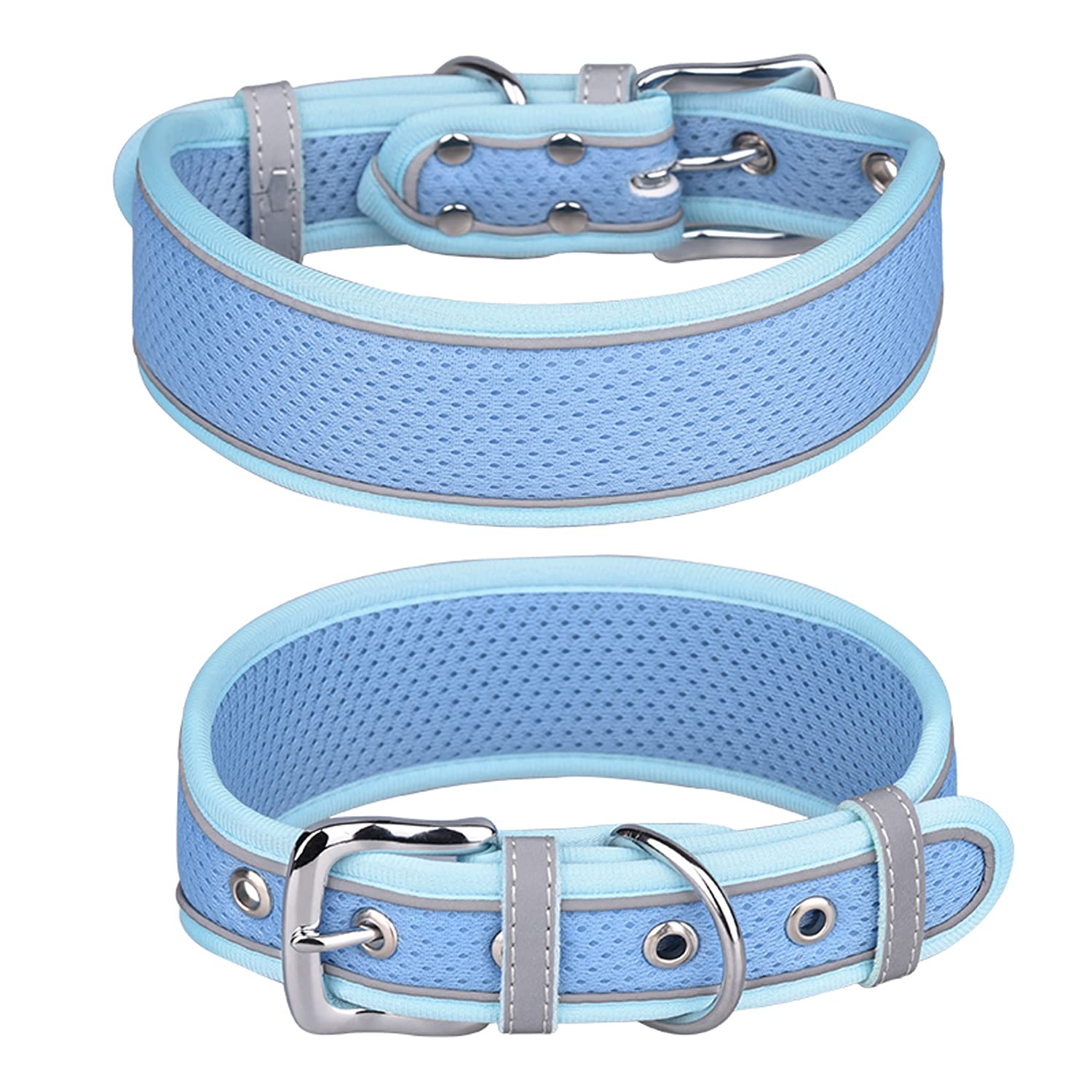 haoyueer Large Dog Collar, Mesh breathable dog collar Soft Padded Reflective Large Dog Collar for Medium & Large Dogs (L, Blue)