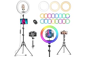 WISAKEY 10.3" Ring Light with Tripod and Phone Holder, LED Selfie Ring Light with Tablet Holder, 51 Color Modes Circle Lights with Stand, 12 Dimming Levels, Christmas White Elephant Gifts for TikTok/YouTube