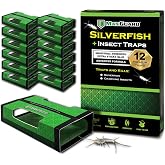 MaxGuard Silverfish + Insect Traps (12 pcs Box Trap) | Non-Toxic Extra Sticky Glue Traps, Kill All Silverfish, Centipedes, and Other Crawling Bugs and Insects |