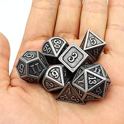 Haxtec Antique Iron Metal DND Dice Set Silver D&D