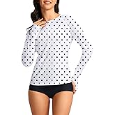 SANTINY Women's Rash Guard UPF50+ SPF Long Sleeve Swimsuits Top Swim Shirts for Woman with Zip (Black Dot_L)