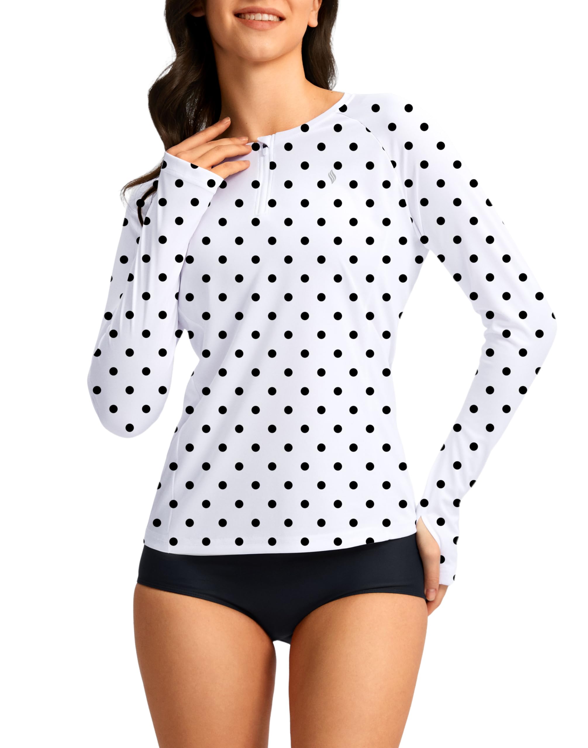 Photo 1 of *PARTIAL SET - See Clerk Notes*
SANTINY Women's Rash Guard UPF50+ SPF Long Sleeve Swimsuits Top Sun Protection Swim Shirts for Woman with Zip (Black Dot_L)