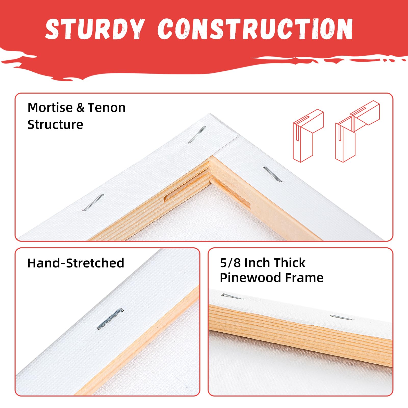 Simetufy 4 Pack Stretched Canvas for Painting 8x10 Inch, 100% Cotton Blank Art Canvases for Acrylic or Oil Paint, Pre-Primed, 5/8 Inch Profile