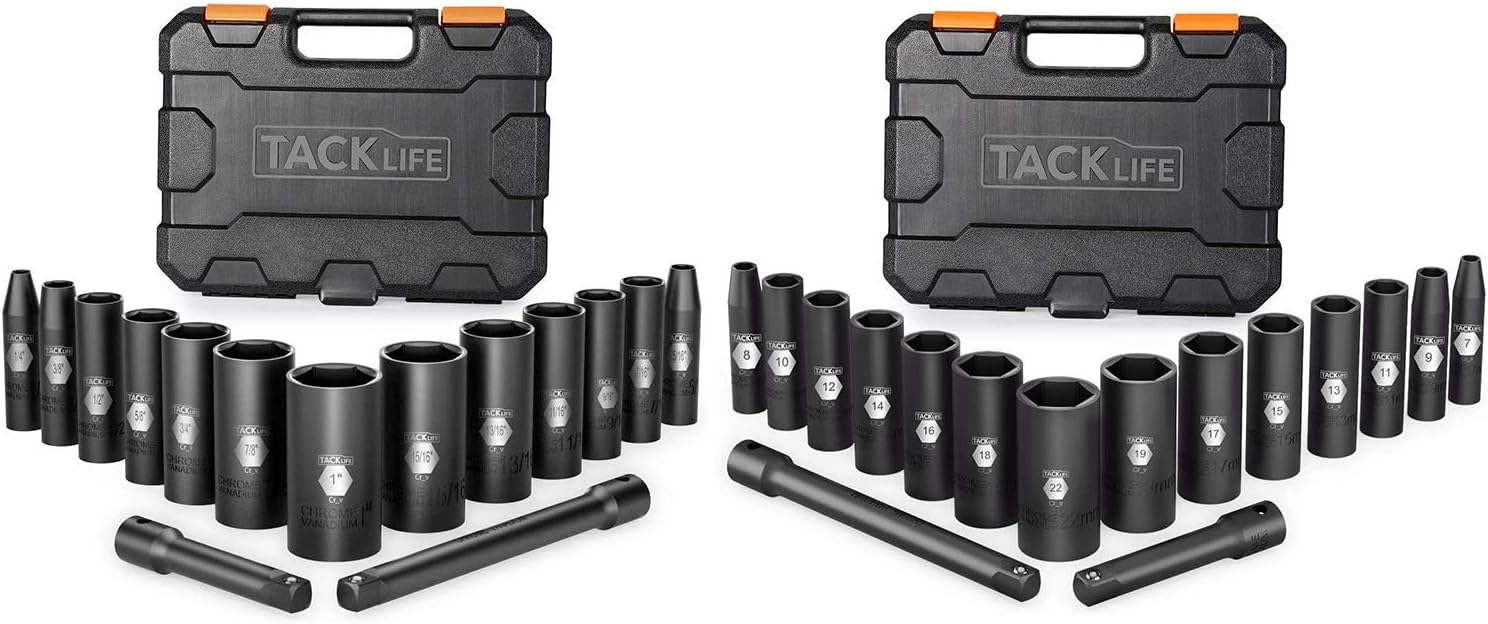 TACKLIFE 3/8Inch Drive Deep Impact Socket Set Metric and SAE WaooMart