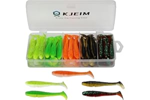 KJEIM Paddle Tail Swimbaits, 50 PCS Ribbed 3 Inchs Soft Plastic Fishing Lures for Bass Trout Crappie Walleye Saltwater/Freshwater Fishing