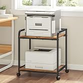 Riodalare Under Desk Printer Stand with Wheels - 21"x15.8" Large Stand with Storage, 2-Tier Height Adjustable Printer Desk Cart, Heavy Duty Printers Riser for Home Office (Brown)
