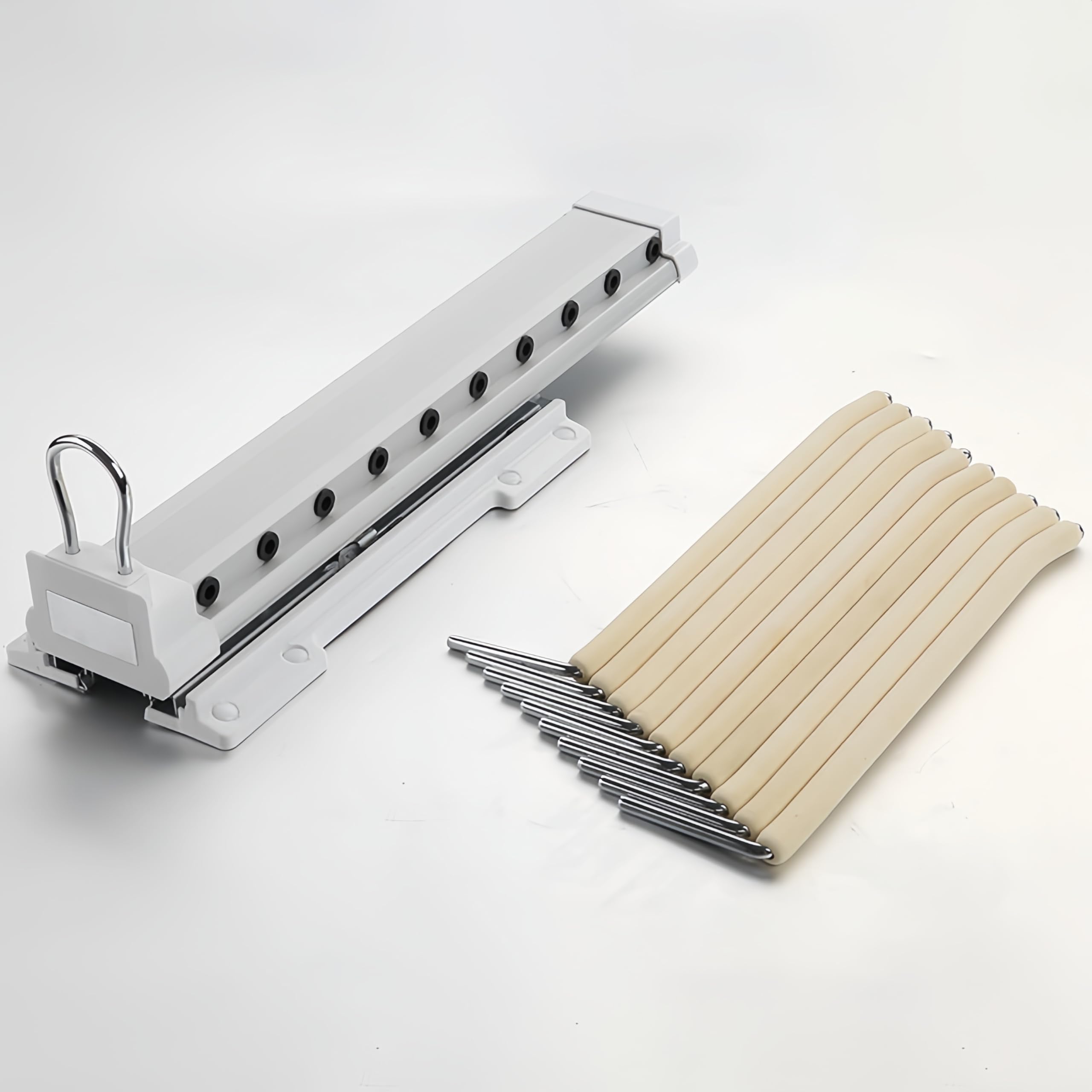 ANXJLEO Extendable Trouser Hangers,Pull Out Pants Rack,Space Saving,Stainless Steel Clothes Hangers for Wardrobe,Telescopic Trouser Clothing Storage Organizers for Closet Jeans Scarfs(Beige)