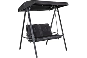 Outsunny 2 Seater Covered Outdoor Swing Chair Porch Swing Bench Lounger Hammock with Removable Cushion Tilt Canopy, Black