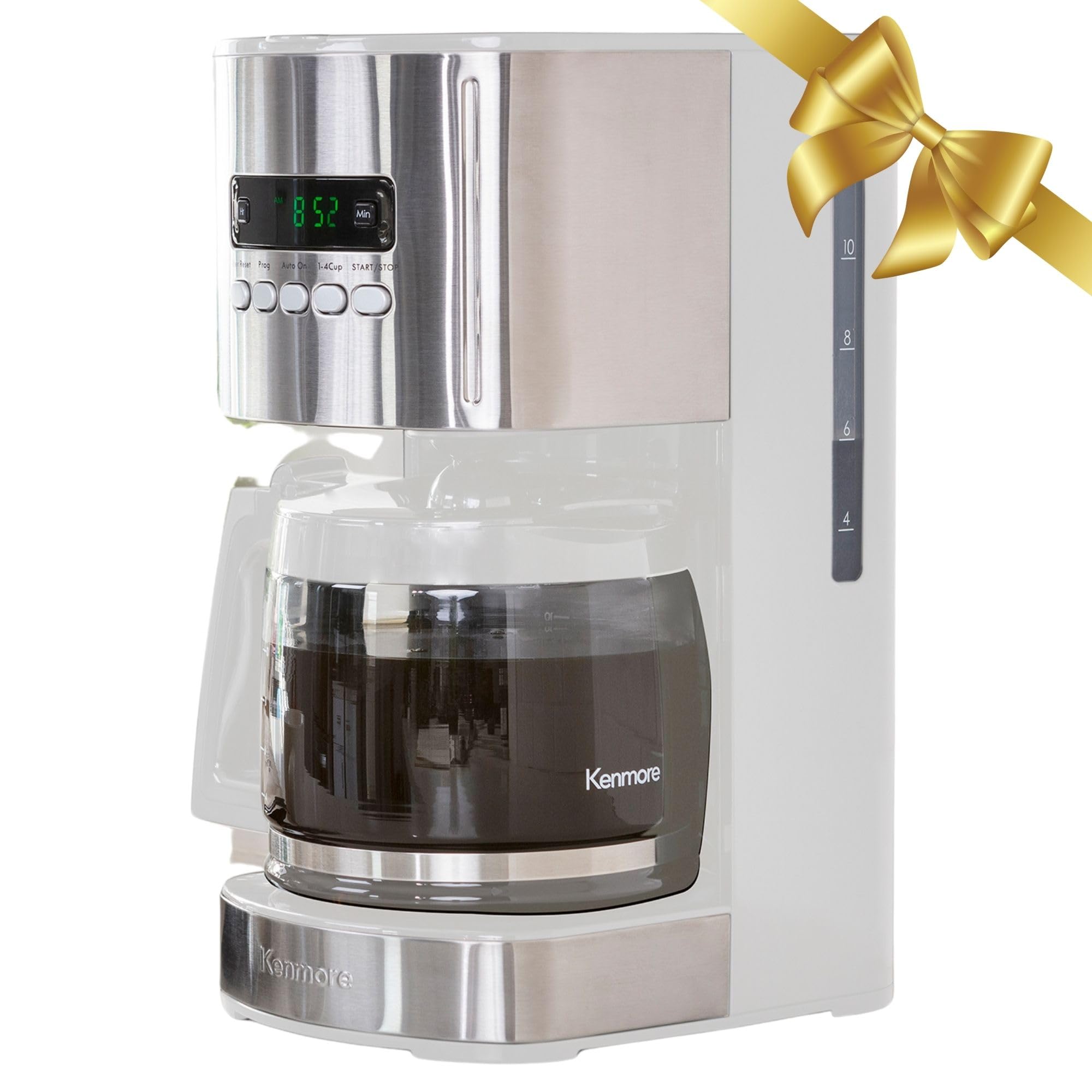 Photo 1 of Kenmore Coffee Maker 12 cup Drip Coffee Machine Reusable Filter Programmable Timer Digital Display Aroma Control Glass Carafe Charcoal Water Filter Regular Bold Stainless Steel and white