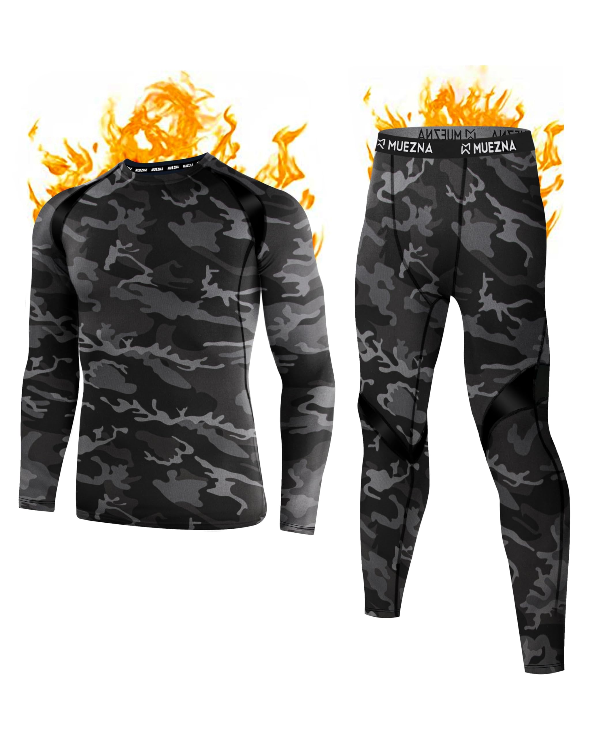 Muezna Men's Thermal Top and Bottom Set Underwear Long Johns Base Layer with Soft Fleece Lined - Grey Camo, X-Large Image