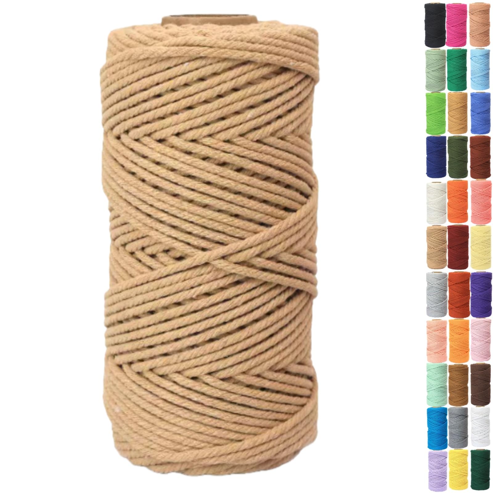 Binwat Macrame Cord Thick Natural Cotton Cord DIY Crafts Yarn Thread Twisted Spool Twine String Cotton Rope for Wall Hanging,Plant Hangers,Knitting,Decorative Projects 4mm x100m (Light Brown)
