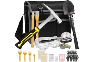 HOLANHING 20Pcs Geology Rock Pick Hammer Kit, 22oz Rock Hammer & Digging Chisels & Sholve Set for Rock Hounding, Fossil Dig, Geodes, Gold Mining & Prospecting, Bag, Magnifying Glass, Whistle, Goggles (Gray)