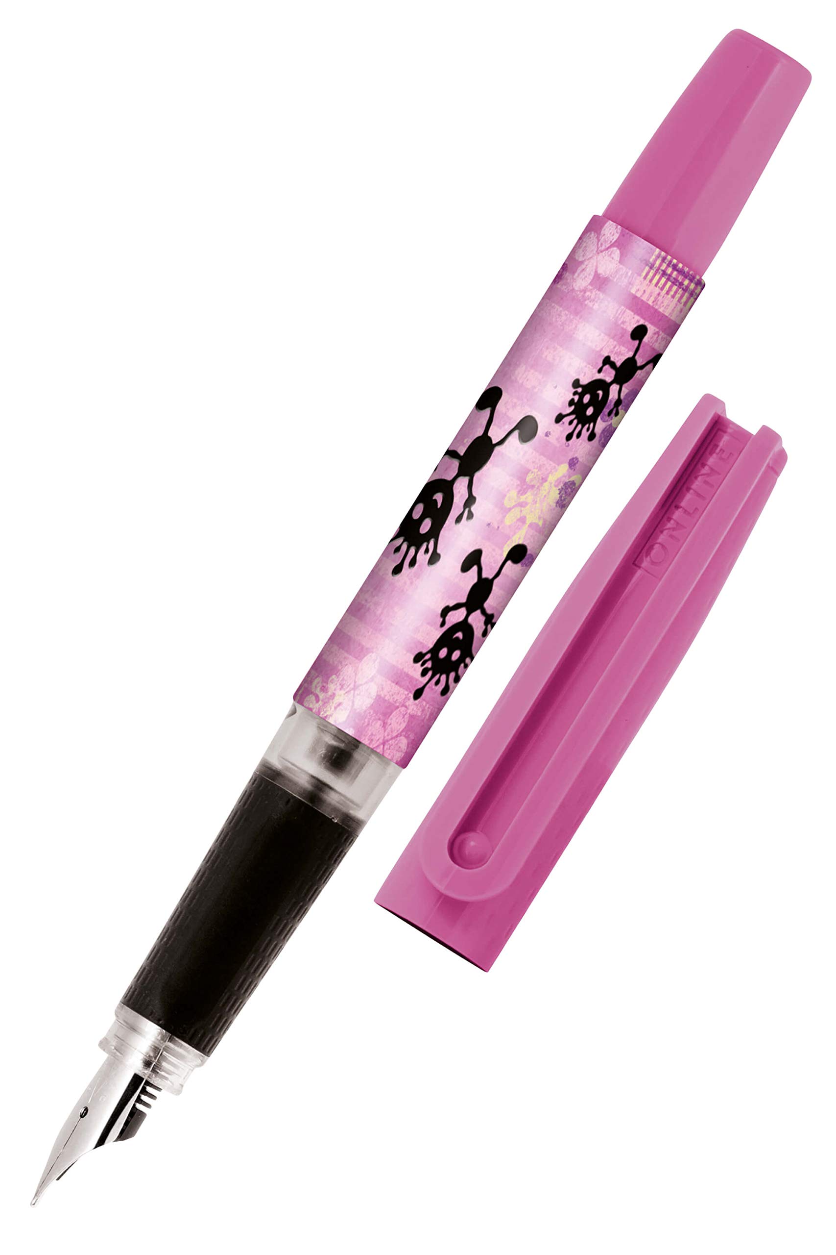 Online Learning to Write Fountain Pen with Beginner Nib A I Klexxi Pink Fountain Pen - Robust & Ergonomic I For Girls & Boys I Includes Blue Ink Cartridge I Made in Germany