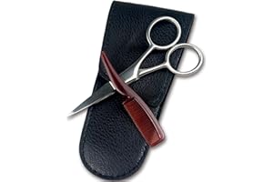JAASUEE Mustache Grooming Set - Precision Mustache Scissors and Comb Kit for Men - Ideal for Travel, Includes Facial Hair Trimming Scissors and Moustache Comb
