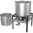 60Qt Outdoor Seafood Boil Kit – 110,000 BTU Aluminum Pot With Strainer Basket & Propane Burner, Perfect For Crawfish, Crab, Shrimp & Clambakes