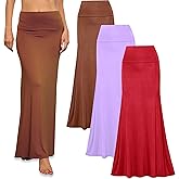 Free to Live 3 Pack Long Skirts for Women Fall Stretchy Flowy Maxi Skirt Dressy Casual for Work, Soft Fold Over High Waisted