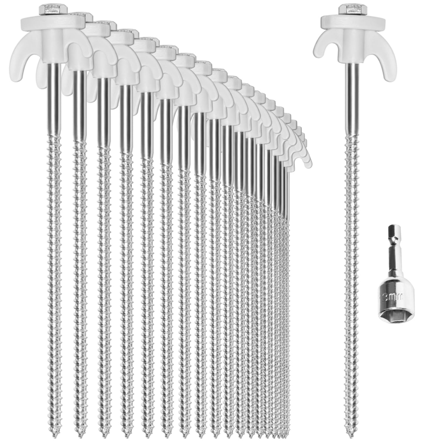 com-four® 20x tent pegs made of steel - screw pegs with adapter for cordless screwdriver - robust ground nails with thread for camping and outdoor - tent pegs ideal for hard ground