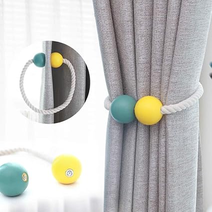 Amazon Com Sctd Magnetic Curtain Tiebacks Pair Of Wooden Beads