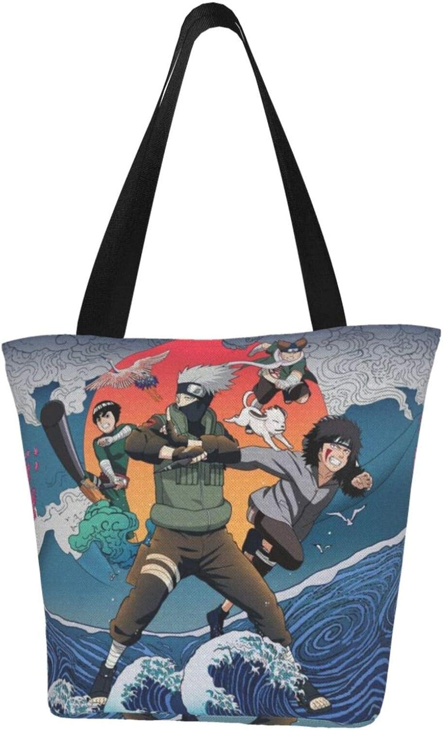 Naruto Cartoon Hatake Kakashi Zipper Canvas Tote Bag Large Shopping Bag 