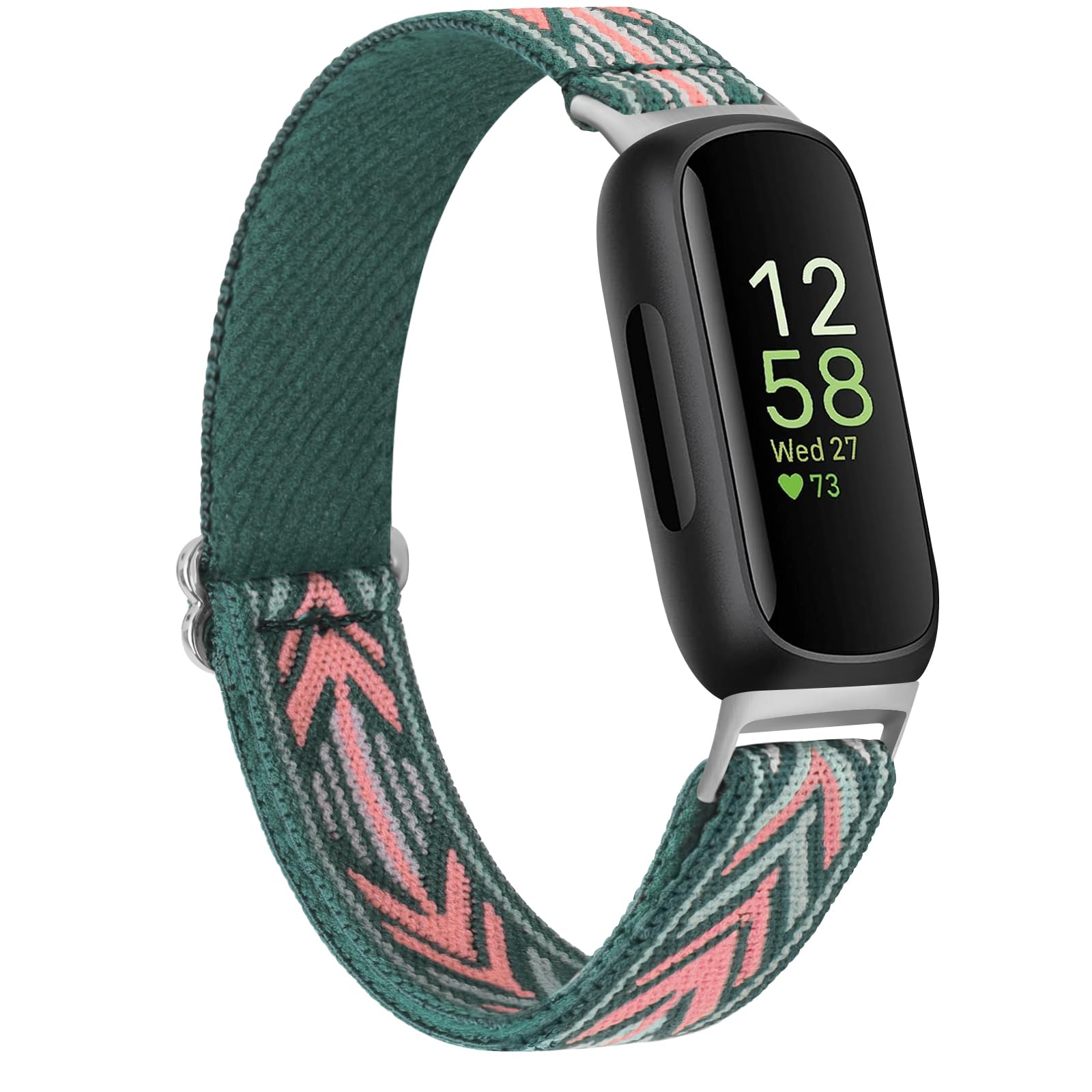 Wanme Elastic Nylon Straps Compatible with Fitbit Inspire 3 Strap for Women Men, Soft Adjustable Stretchy Sport Bands Replacement Wristband for Fitbit Inspire 3 Fitness Tracker (Green Arrow)