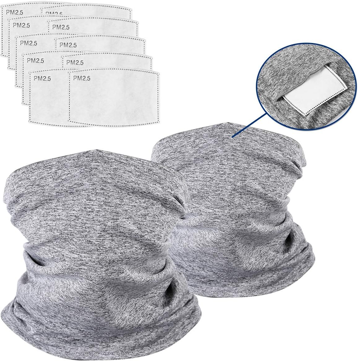2 in 1 Pack Multi-purpose Neck Gaiter with Safety Carbon Filters Bandanas for Sports/Outdoors/Biking