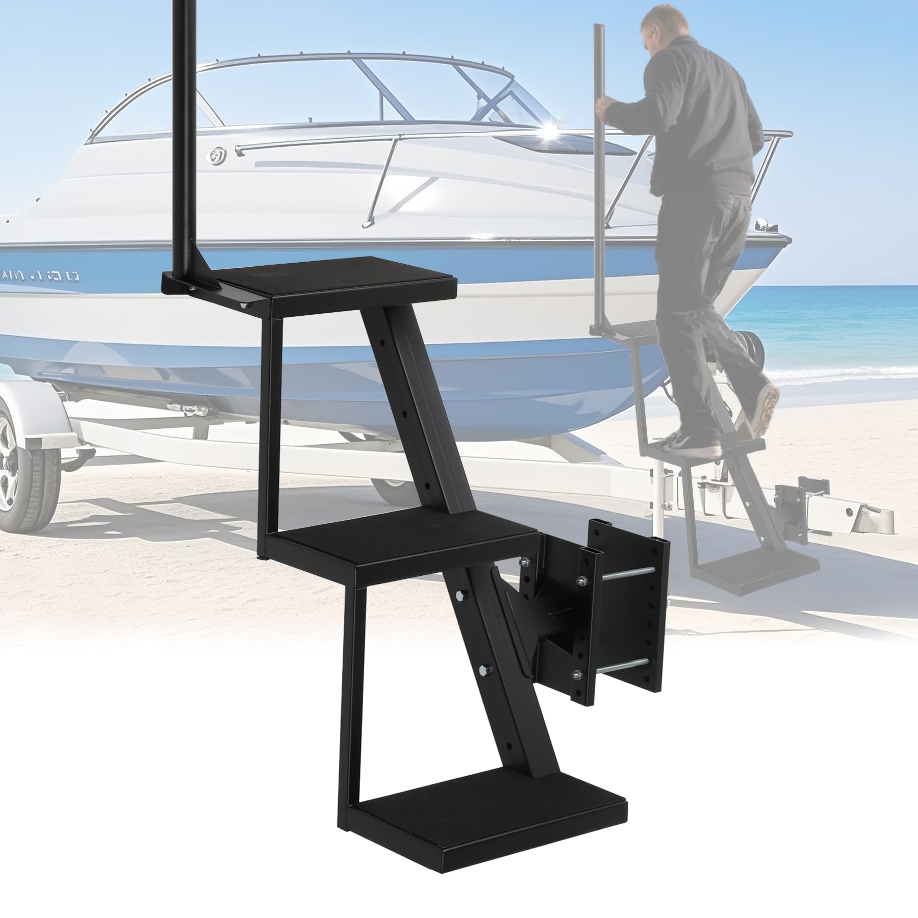 Neorexon Boat Trailer Steps 3 Step w/Anti-Slip Mat & Handrail ...